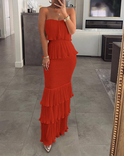 Goddess Tube Smocking Pleated Slim Fit Dresses