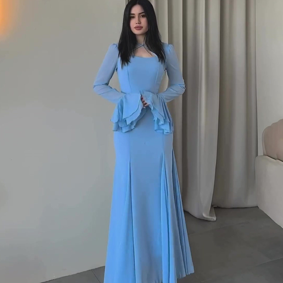 Gentle Chiffon Ruffled Elegant Tied Slim Dresses
