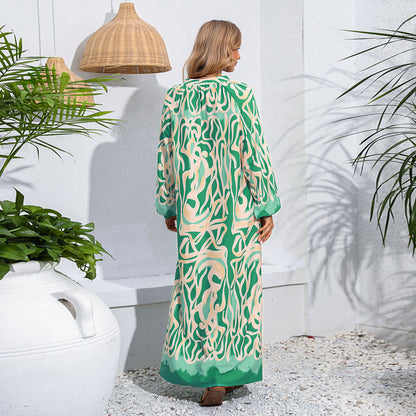 Pullover Sexy Print Wide Hem Long Dresses