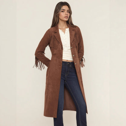 Faux Fur Collar Long Tassel Design Coats