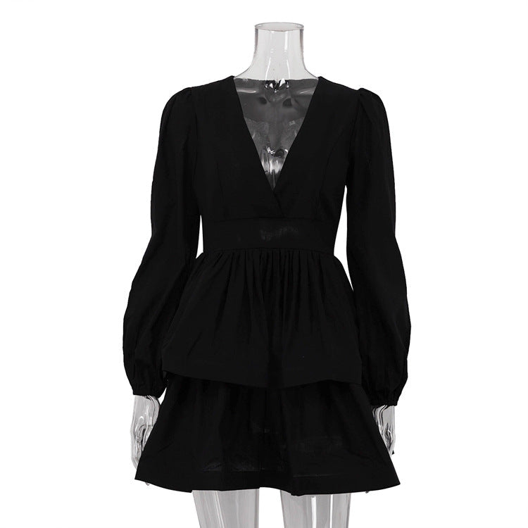 Women's French Style Puff Sleeve A- Line Dresses