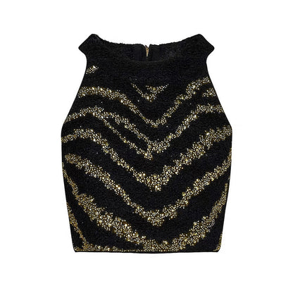 Summer Rhinestone Black Temperament Commute High Suits