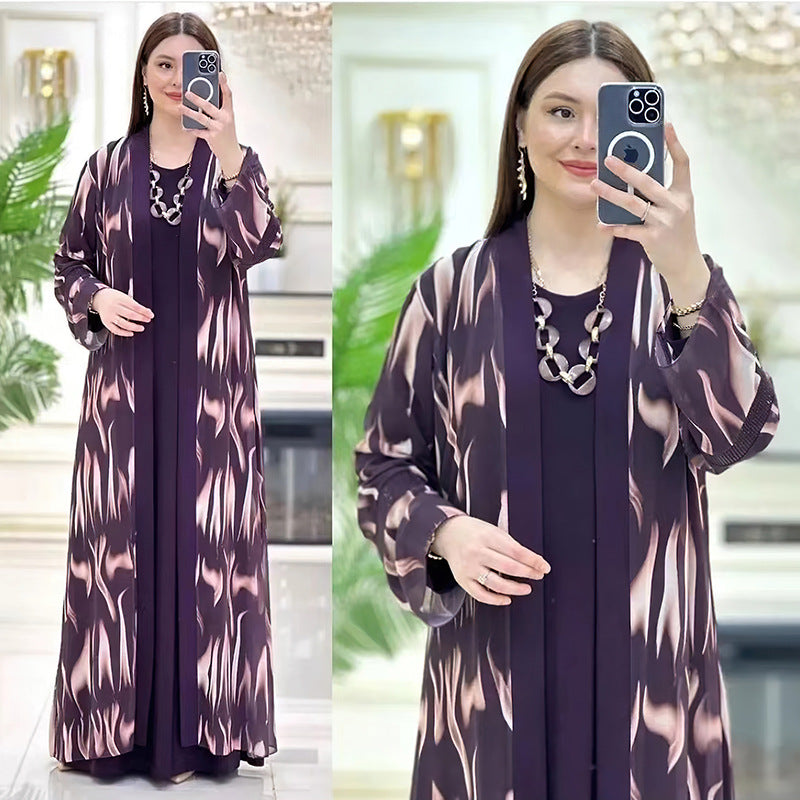 Women's African Wear Digital Printing Long Robe Suits