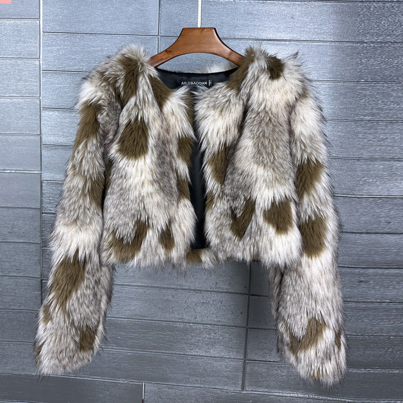 Women's Dyed Pointed Jacquard Faux Fox Imitation Coats
