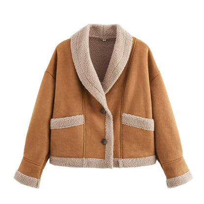 Women's American Retro Woolen Lapel Loose Fur Coats