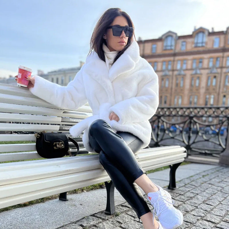 Fur Imitation Rabbit Lapel Thickening Warm Coats