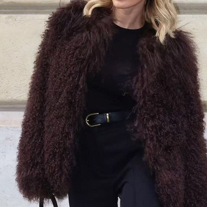 Women's Fur Fashion Temperament Warm Long Sleeves Coats