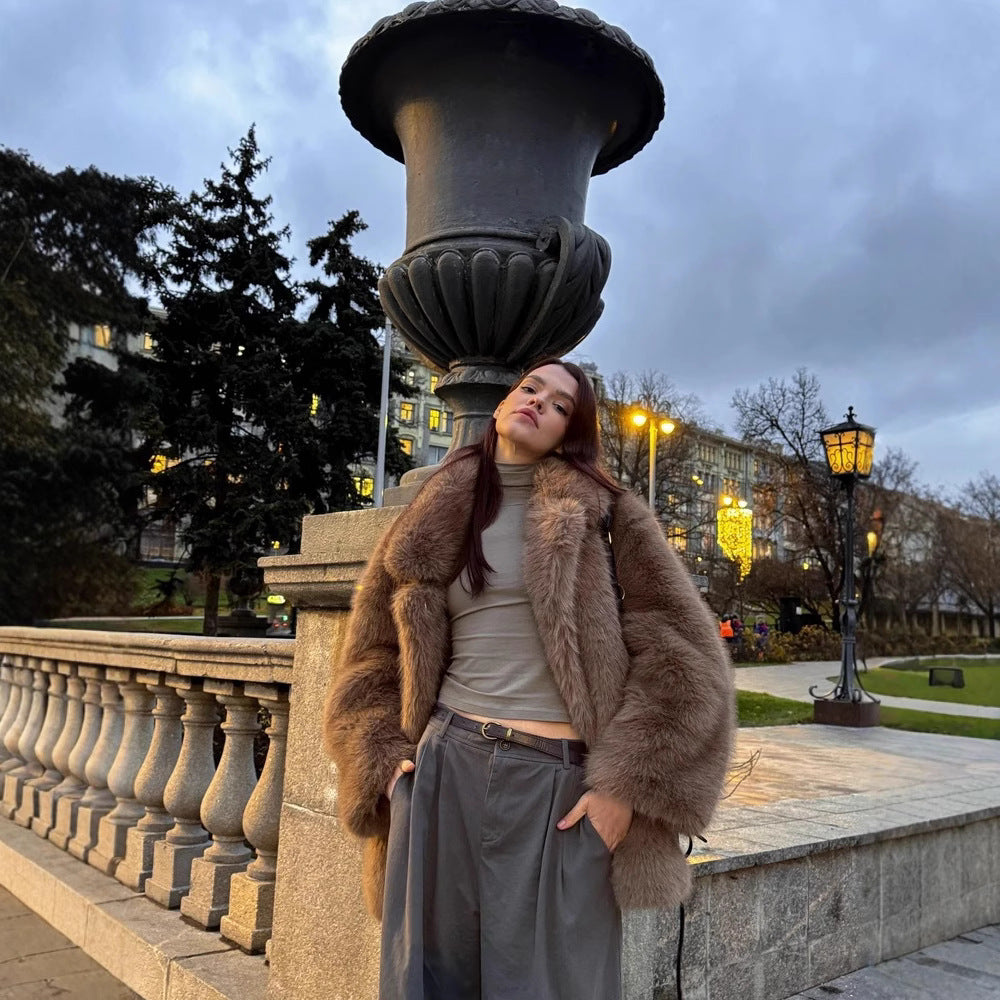 Winter Imitation Fox Fur Loose Mid-length Female Coats