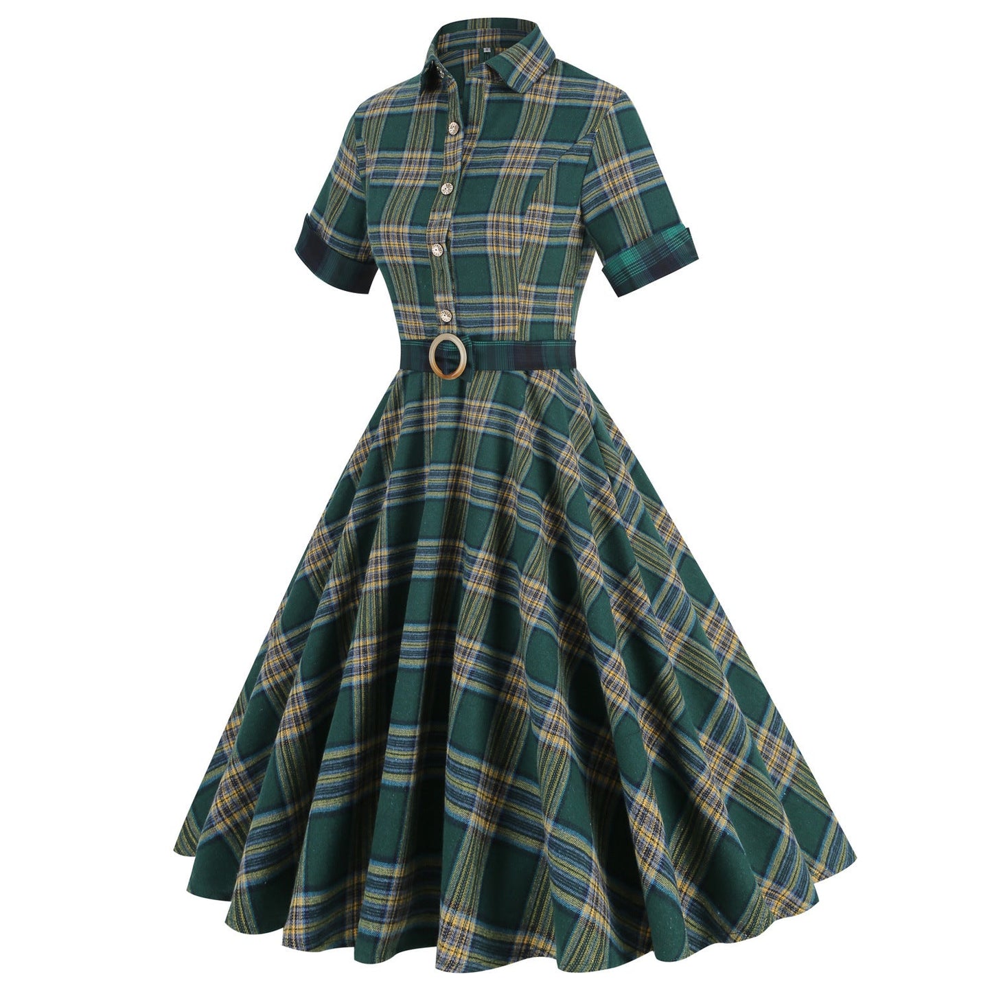 Women's Retro Elegant Hepburn Style British Plaid Dresses