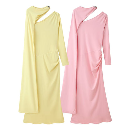 Women's Fashion Cloak Pleated Trim Slim Dress Dresses