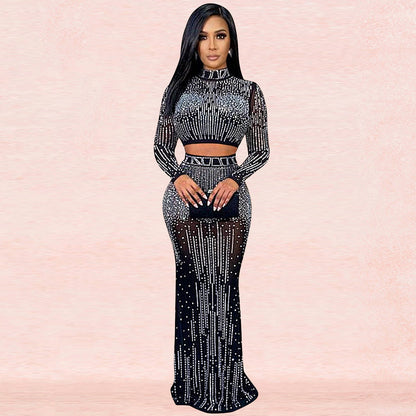 Women's Fashion Sexy Nightclub Mesh Long Sleeve Suits