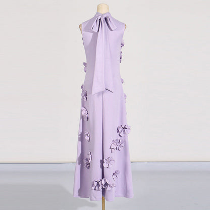 Women's Long Dress Stitching Three-dimensional Flower High Waist Design Dresses
