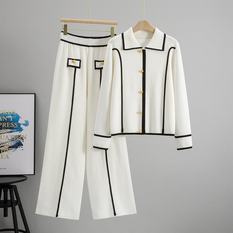 Women's Knitting Casual Neck Pullover Wide Leg Suits