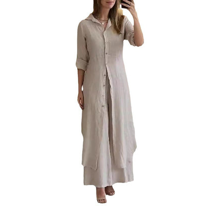Linen Tight Waist Long Shirt Wide Suits