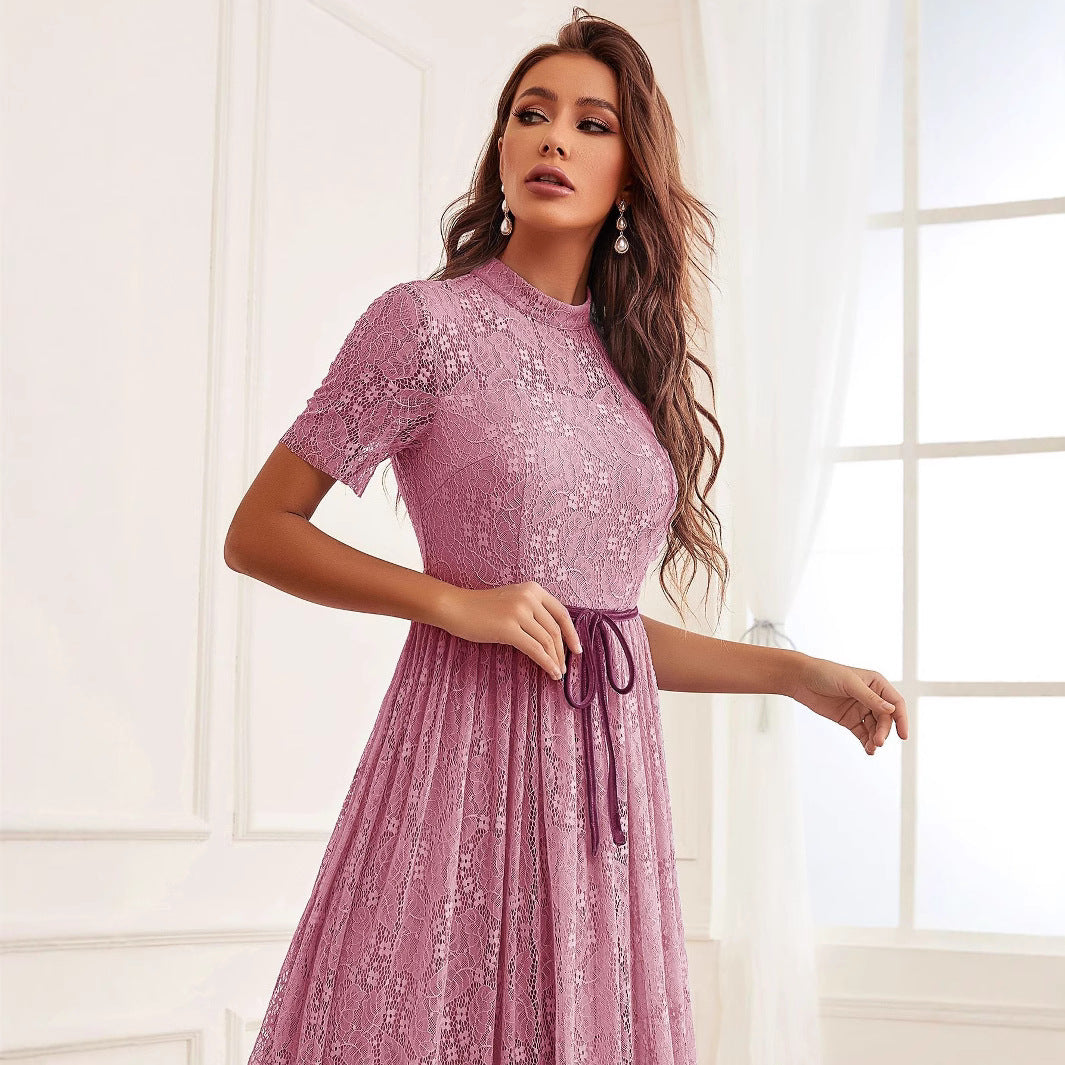 Women's Elegant Lace Round Neck Sleeve A- Dresses