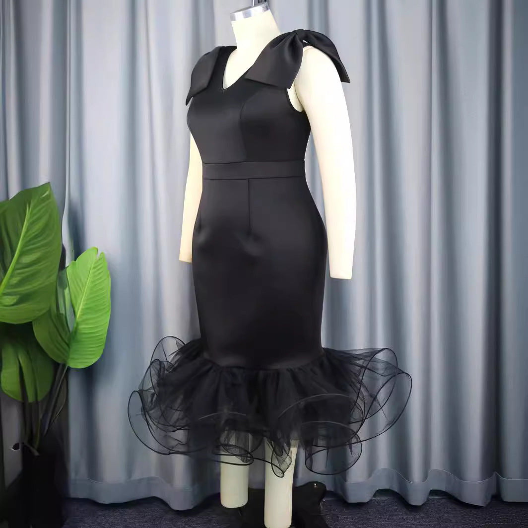 Sleeveless Bow Dress Designer Model Mesh Dresses