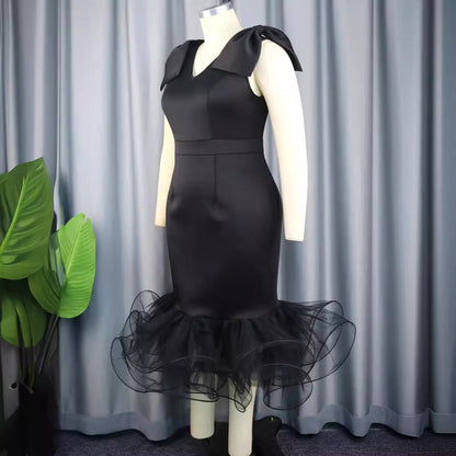 Sleeveless Bow Dress Designer Model Mesh Dresses