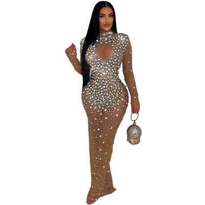 Women's Fashion Wear Round Neck Rhinestone Dress Dresses