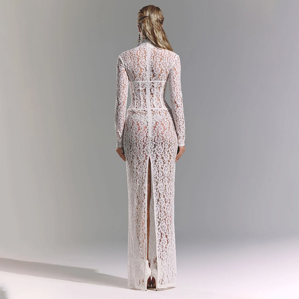 Women's Autumn Sexy Hollow Out Lace Pattern Dresses