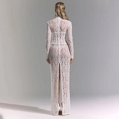 Women's Autumn Sexy Hollow Out Lace Pattern Dresses