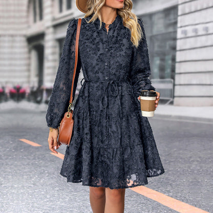 Black Dress Autumn Jacquard Long Sleeve Dresses