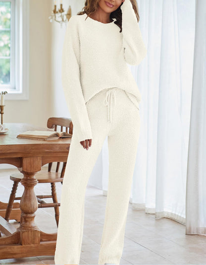 Women's Color Round Neck Long Sleeve Trousers Suits