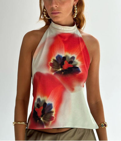 Women's Halter Elegant Sleeveless Cold-shoulder Long Irregular Tops