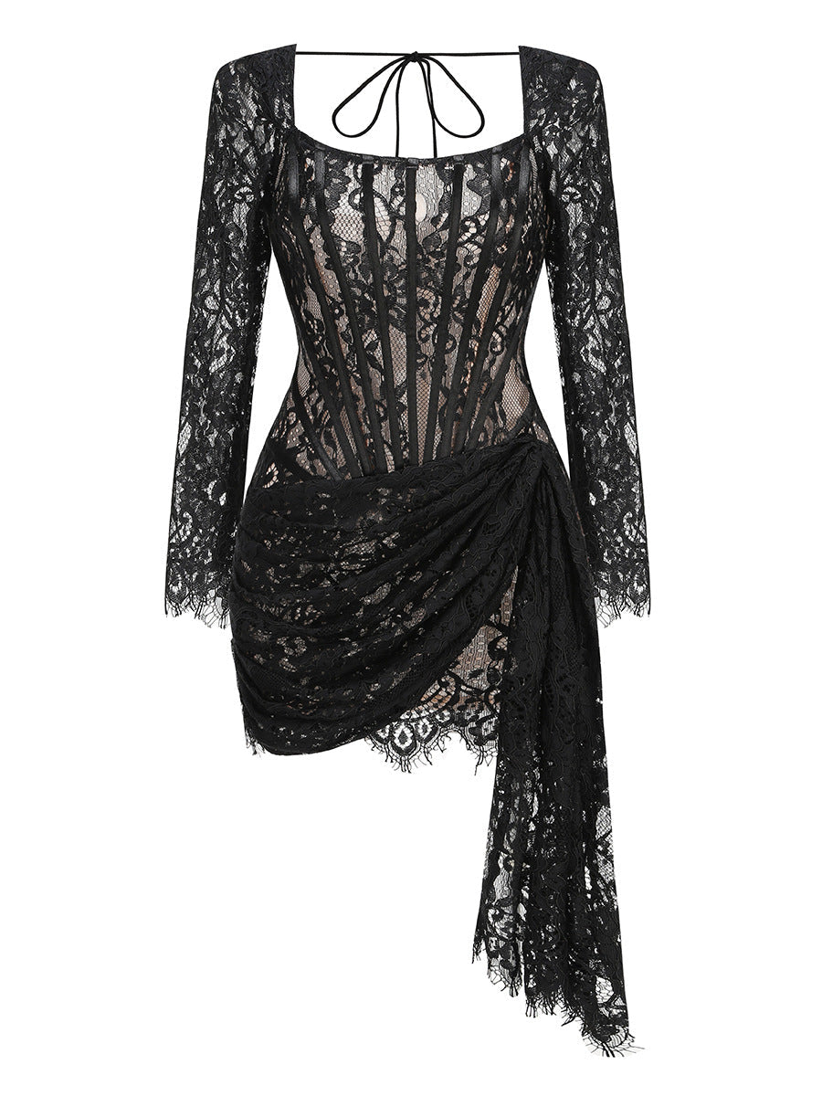 Long Sleeve Sexy Lace Fishbone Waist Skirts