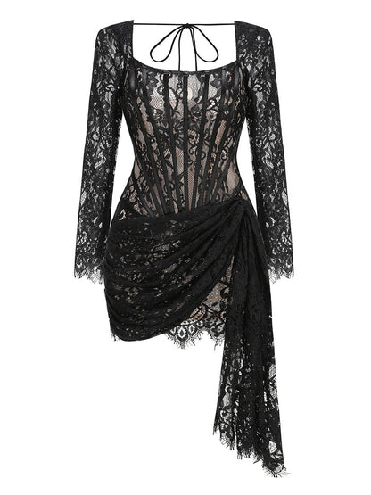 Long Sleeve Sexy Lace Fishbone Waist Skirts