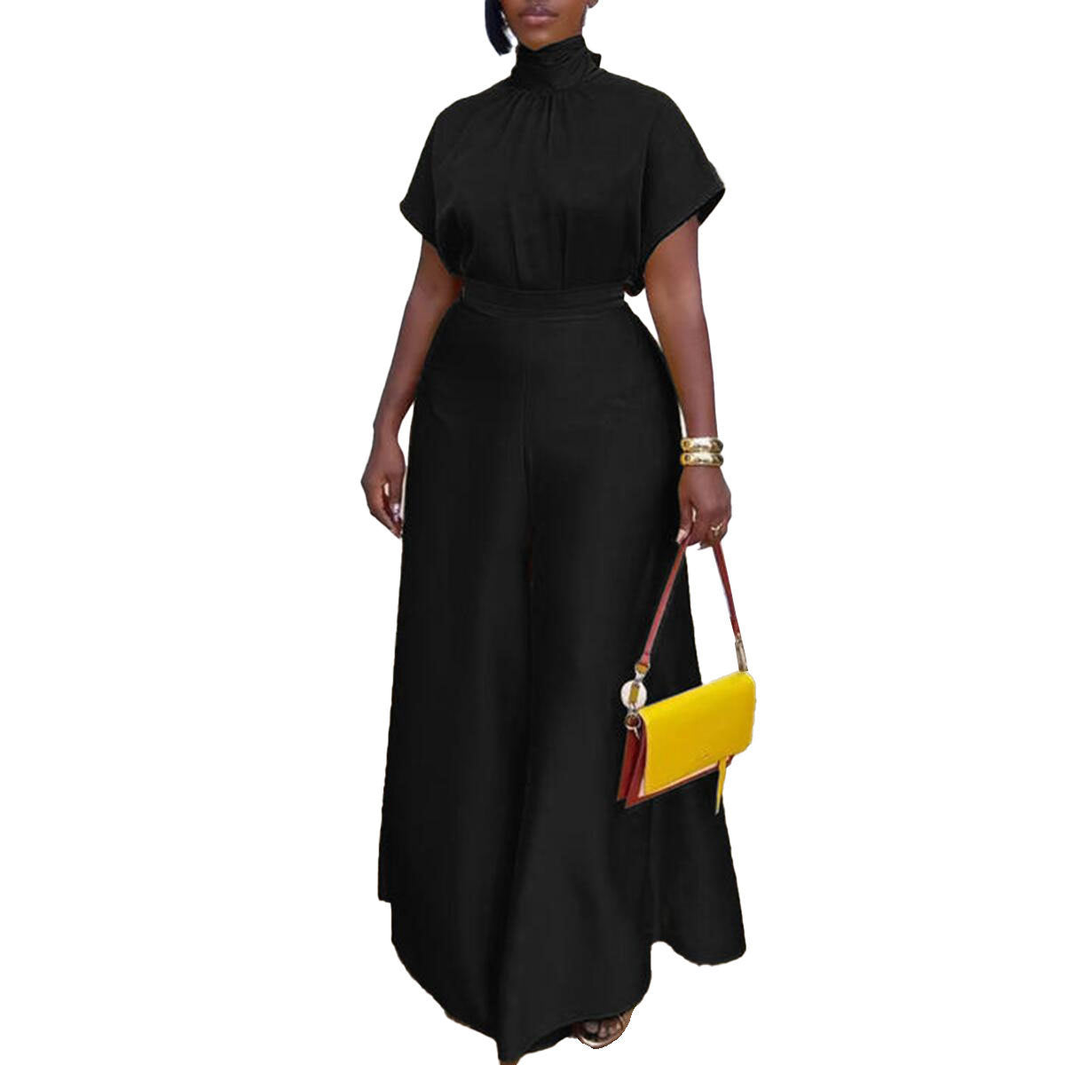 Silky Strap Flounced Sleeve Wide Leg Suits