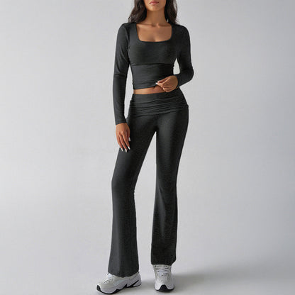 Solid Color Casual Knitted Long-sleeved Yoga Clothes Tops