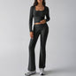 Solid Color Casual Knitted Long-sleeved Yoga Clothes Tops