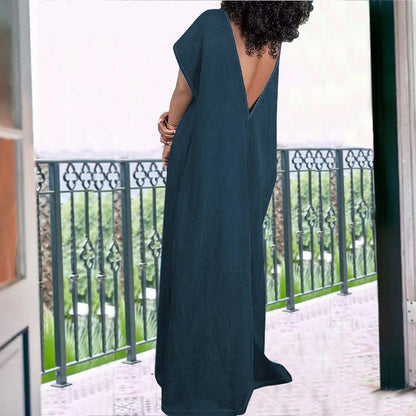 Women's Large Denim Sleeveless Backless Long Dress Dresses