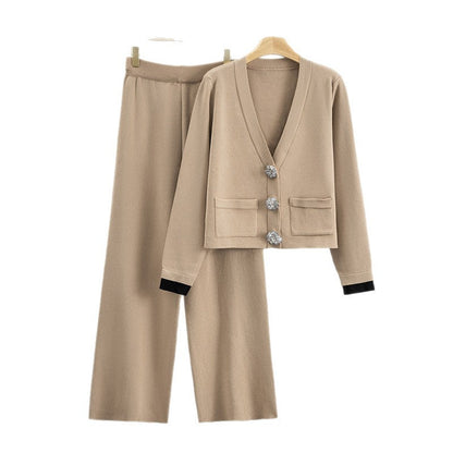 Women's Crystal Buckle Idle Style Elegant Outfit Suits