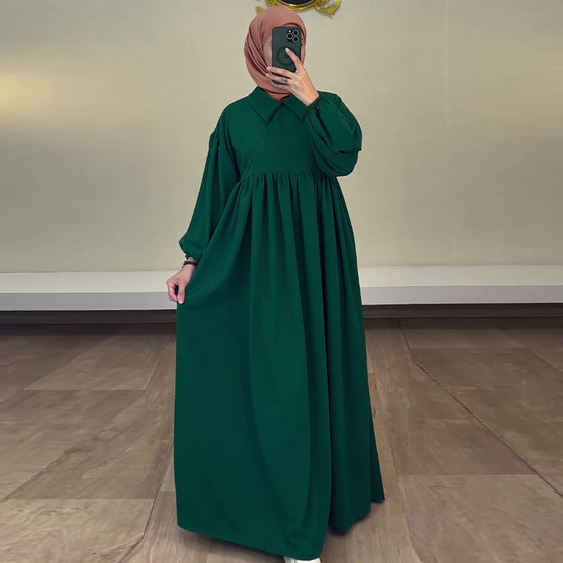 Women's Autumn Solid Color Casual Style Lantern Sleeve High Dresses