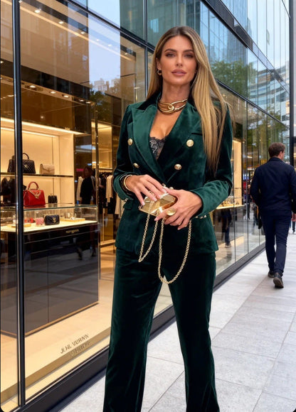 Women's Fashion Double Breasted Veet Two-piece Suits