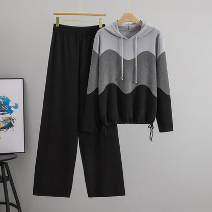 Women's Knitted Hooded Color Matching Casual Sports Suits