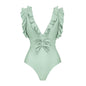 Women Swimsuit Solid Color Bow Decoration One Piece Swimsuit Set