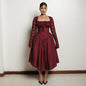 Women's Square Collar Lace Long Sleeve Waist Dresses