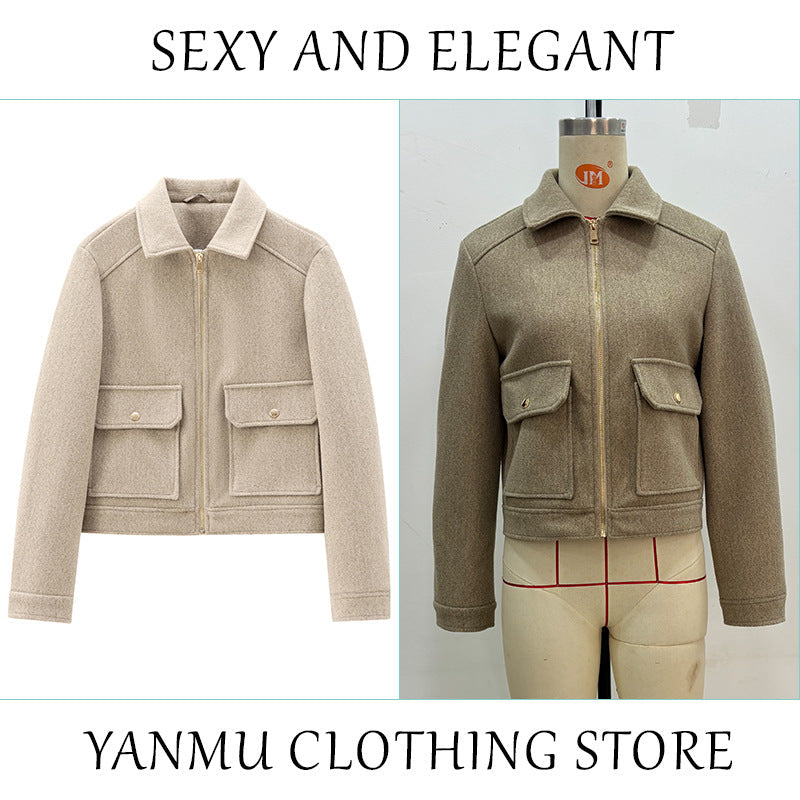 Women's Zipper Ornament Soft Retro Double Pocket Coats