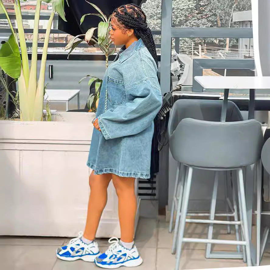 Women's Dress Fashion Polo Collar Loose Denim Dresses