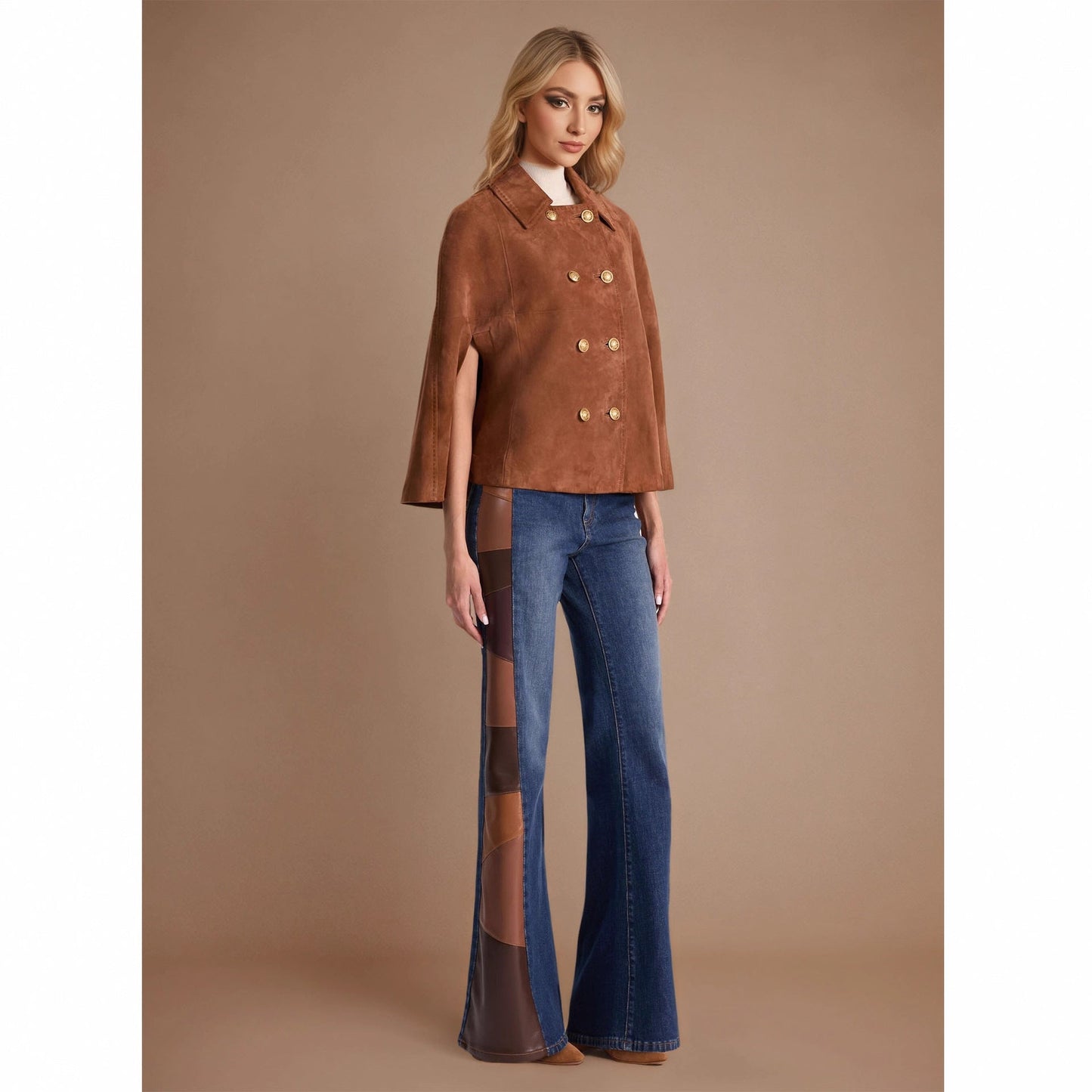 Fashion Retro Loose Design Double Row Metal Buckle Coats
