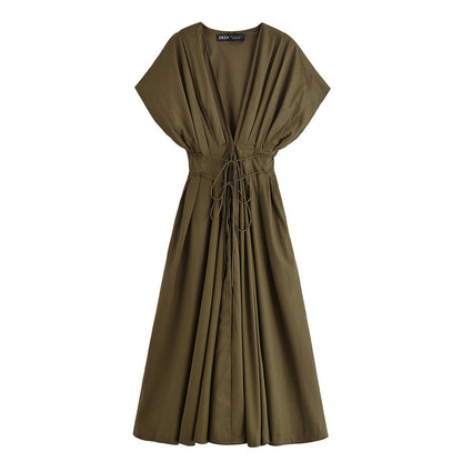 Women's Summer Pleated Draping Sleeve Midi Long Dresses