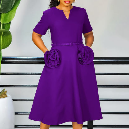 Women's Fashion Elegant Sleeve Tight Waist A- Dresses