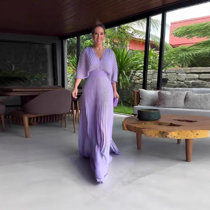 Solid Color Batwing Sleeve High Waist Dresses