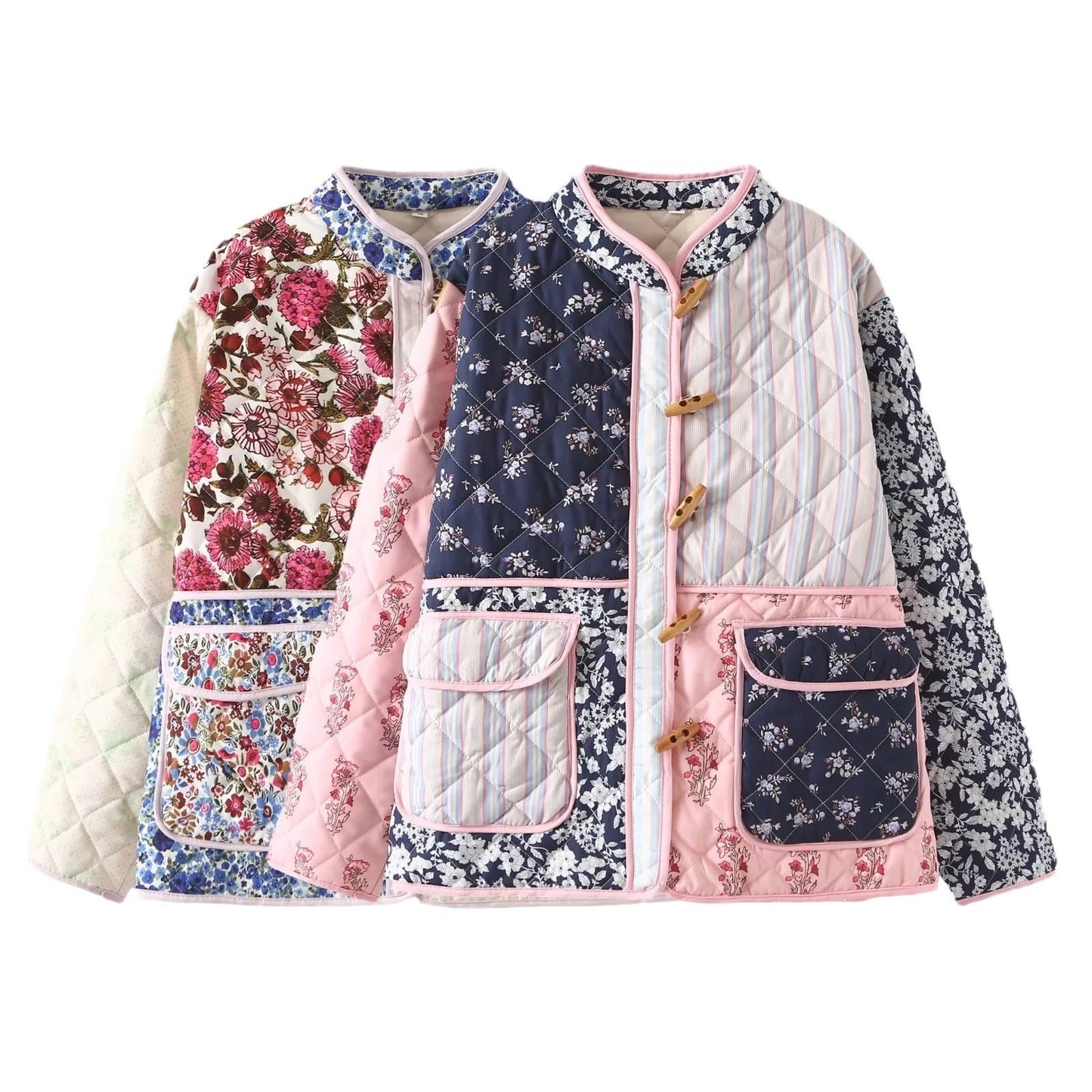 Style Vintage Floral Patchwork Long Sleeve Coats