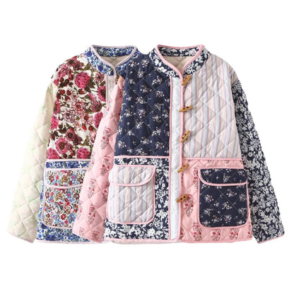 Style Vintage Floral Patchwork Long Sleeve Coats