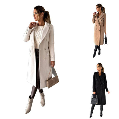 Women's Minimalist Long Sleeve Double Breasted Woolen Coats
