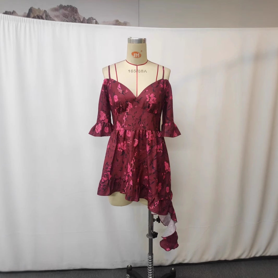 Summer Ruffled Floral Printing Slip Dress Skirts