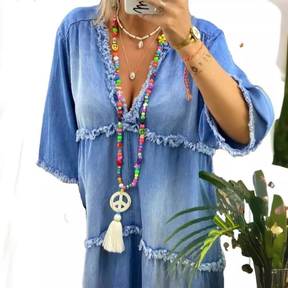 Women's Summer Temperament Dress Backless Print Bohemian Dresses